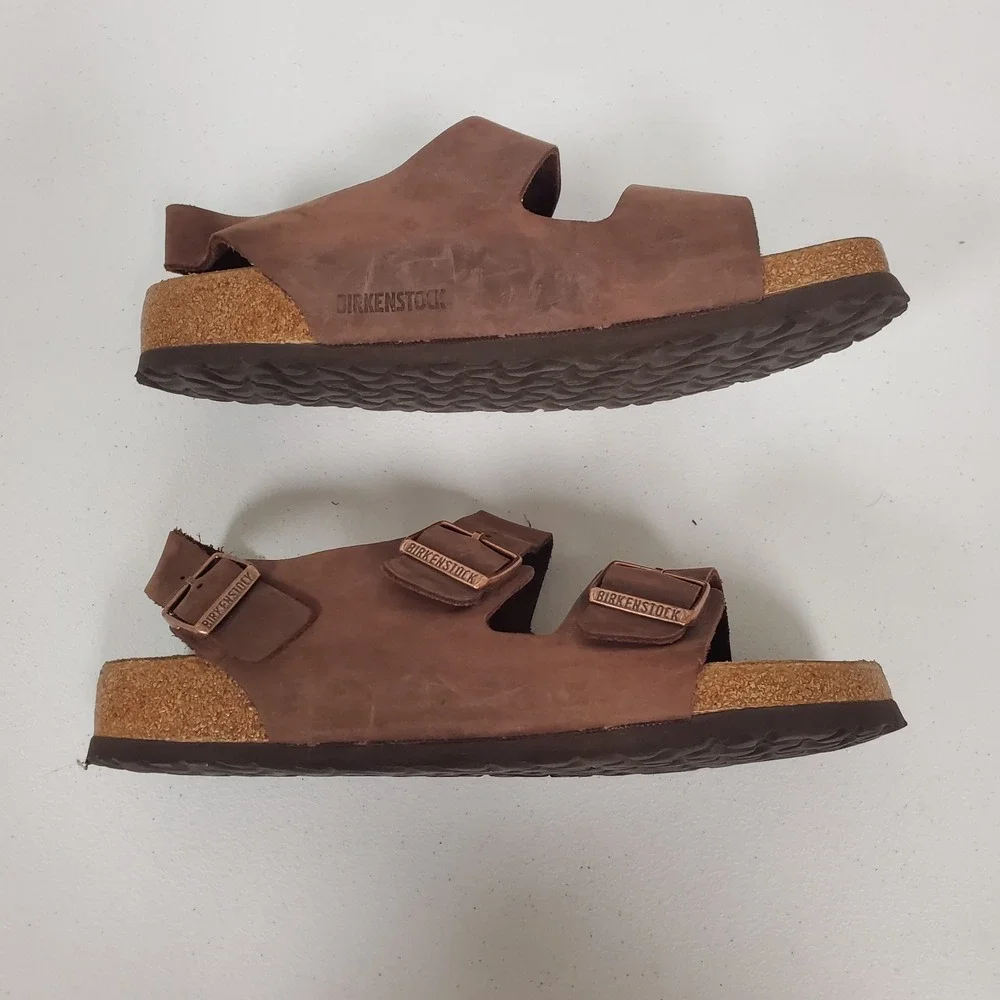 Birkenstock Mens Milano Three Strap Sandal Size 42 EU 9 US Brown Leather Comfort